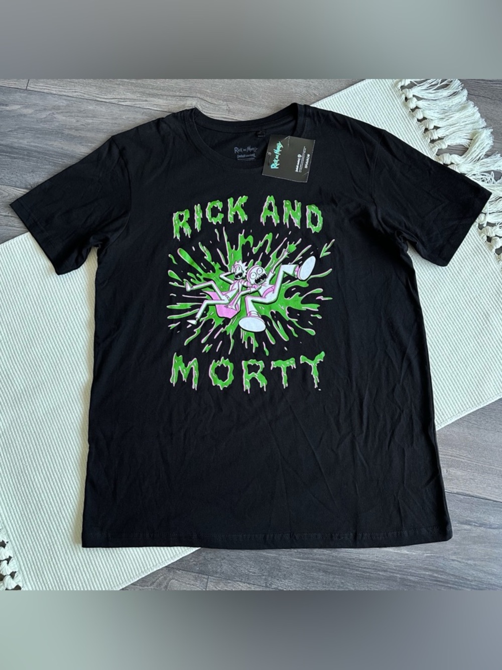 Rick and Morty Green Splat Graphic Black Tshirt by Rock Off